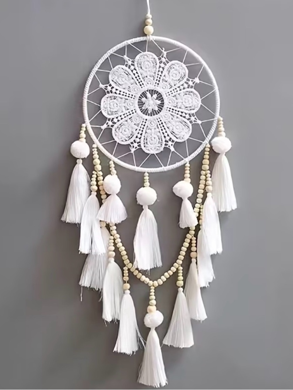 Handcrafted Crochet Center White Boho Dreamcatcher Wall Decor